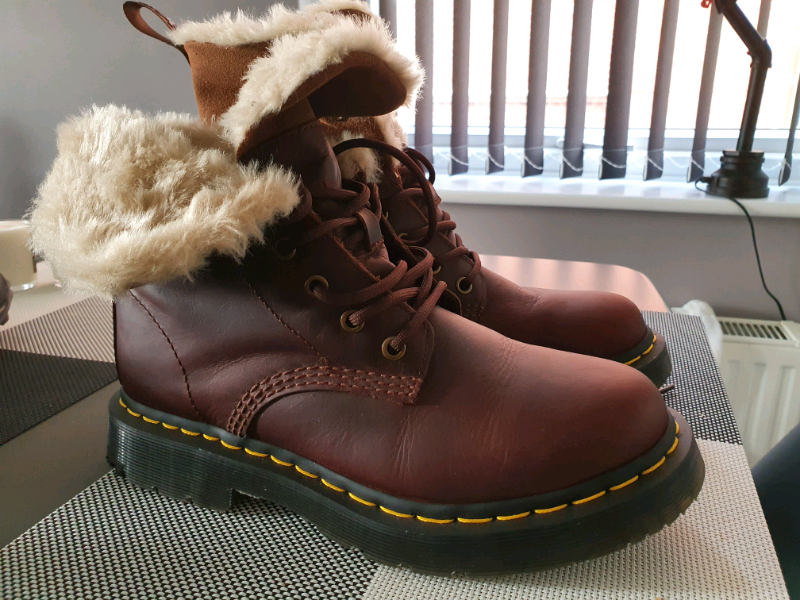 brown doc martens with fur